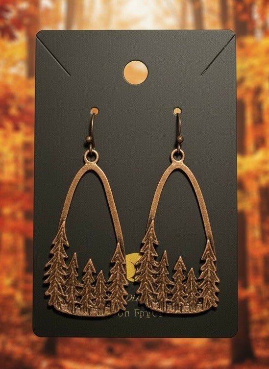 Antique Bronze Forest Dangle Earrings – Pine Tree Woodland Earrings