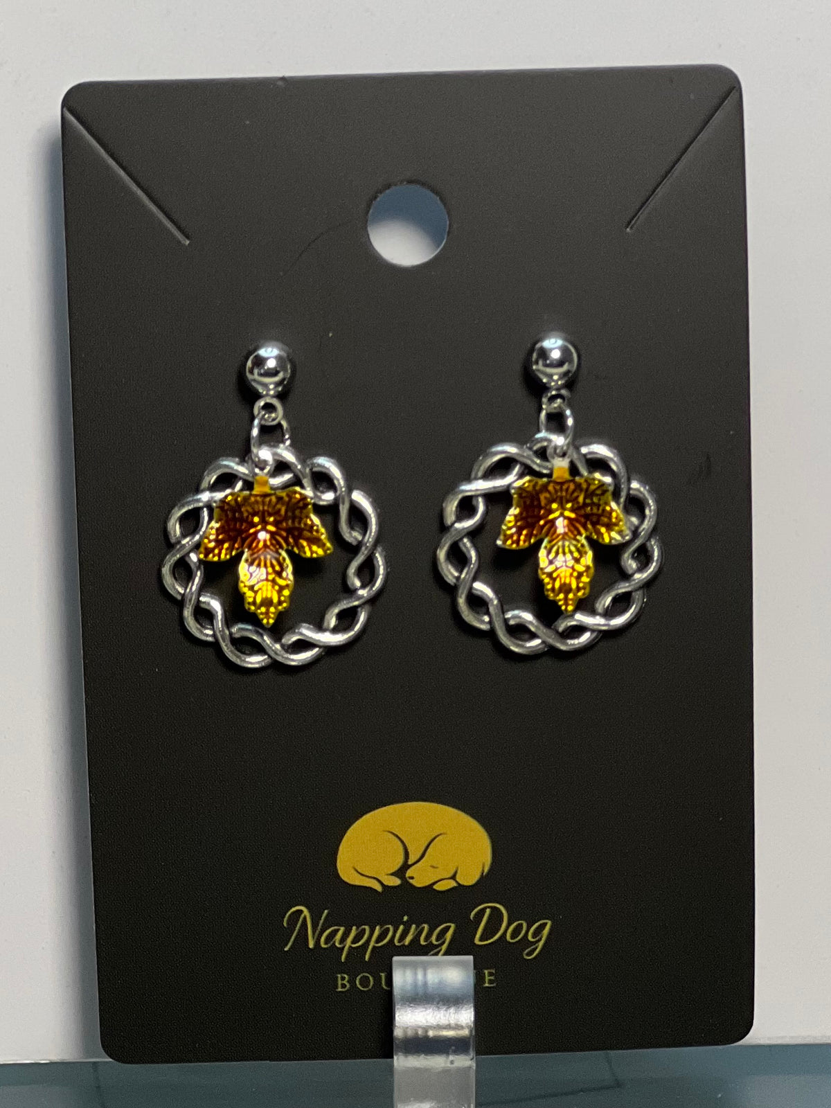 Autumn Leaf Wreath Dangle Earrings – Silver-Tone Fall Earrings