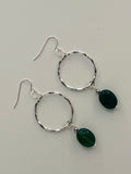 Silver Tone Hoop Earrings Accented with Green Beads and Sterling Silver Ear Wires
