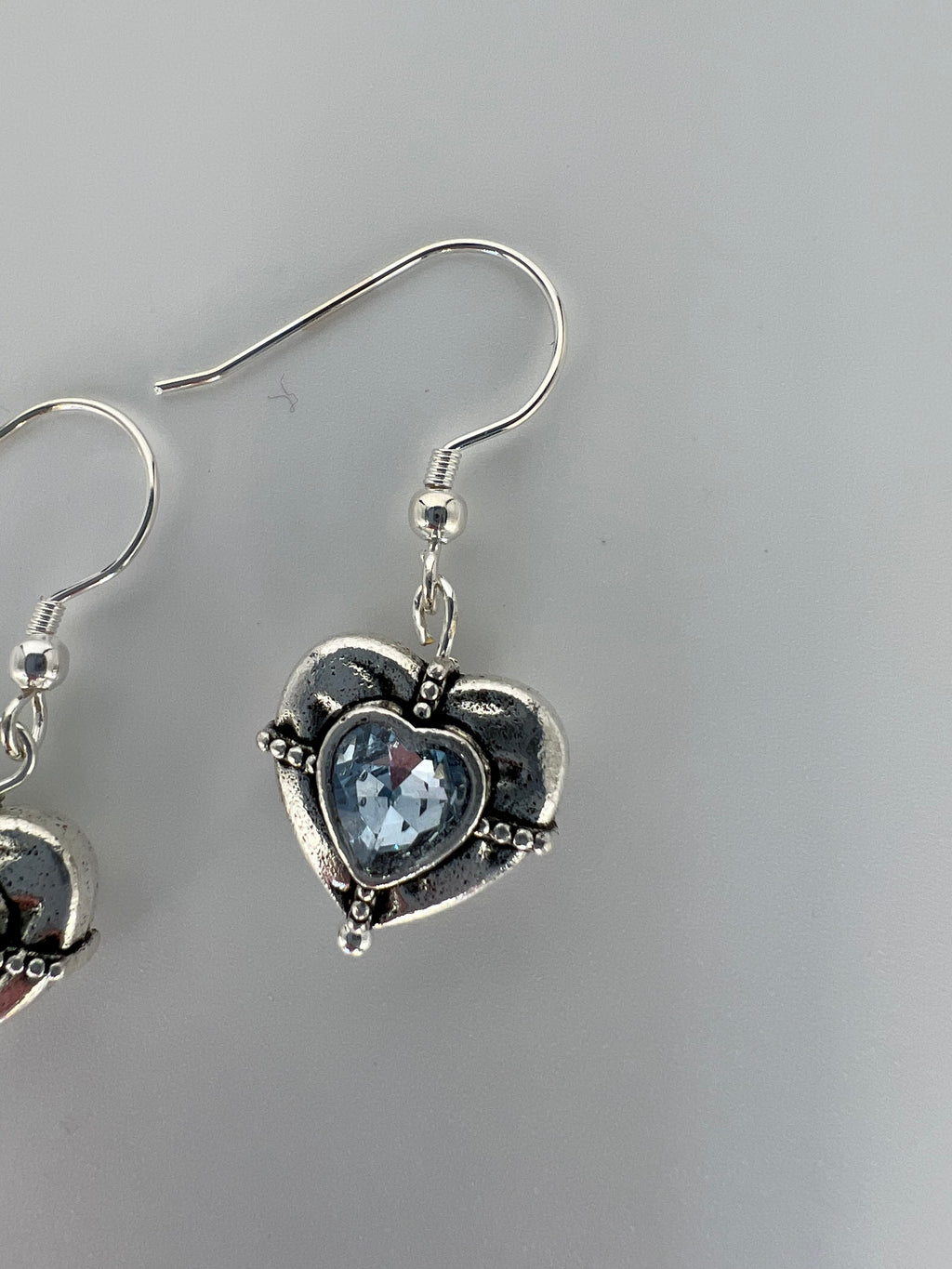 Silver Tone Heart Earrings - Choose from Amethyst or Crystal