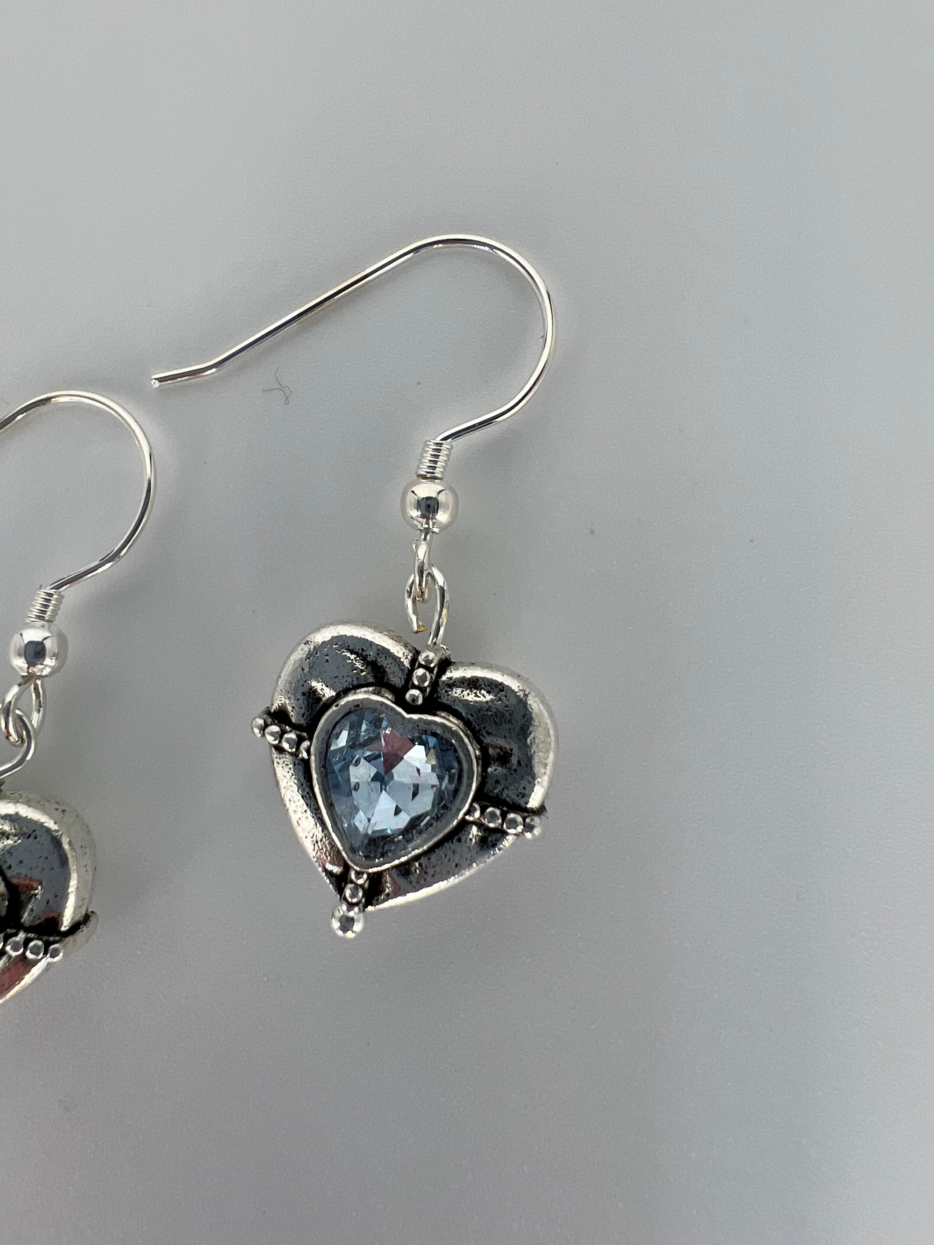 Silver Tone Heart Earrings - Choose from Amethyst or Crystal