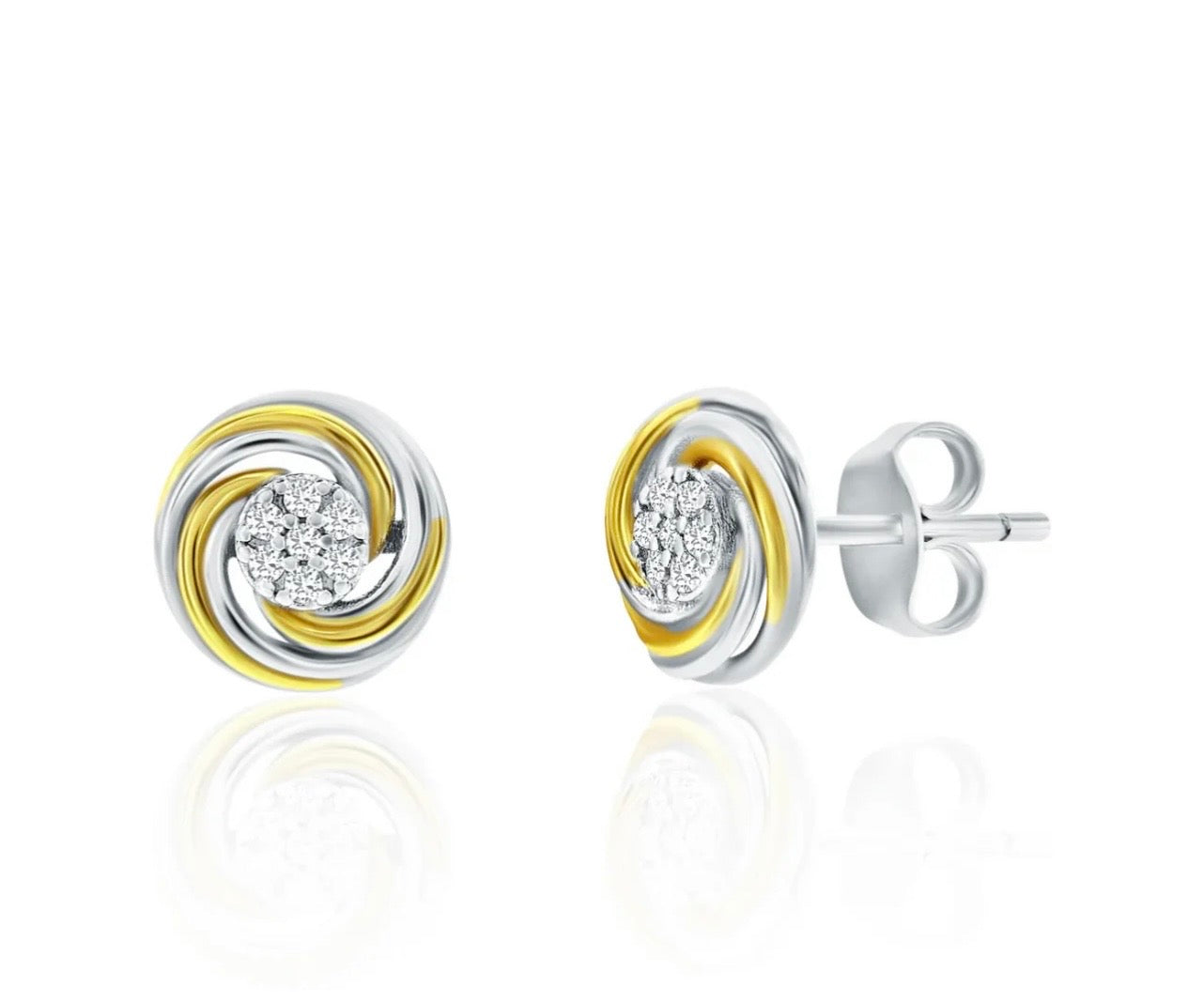 Sterling Silver Two Tone Crystal Swirl Earrings