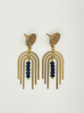 Gold Arch Dangle Earrings with Iolite Beads