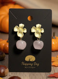 Rose Quartz Dangle Earrings with Gold-Tone Flower Posts – Natural Stone Earrings