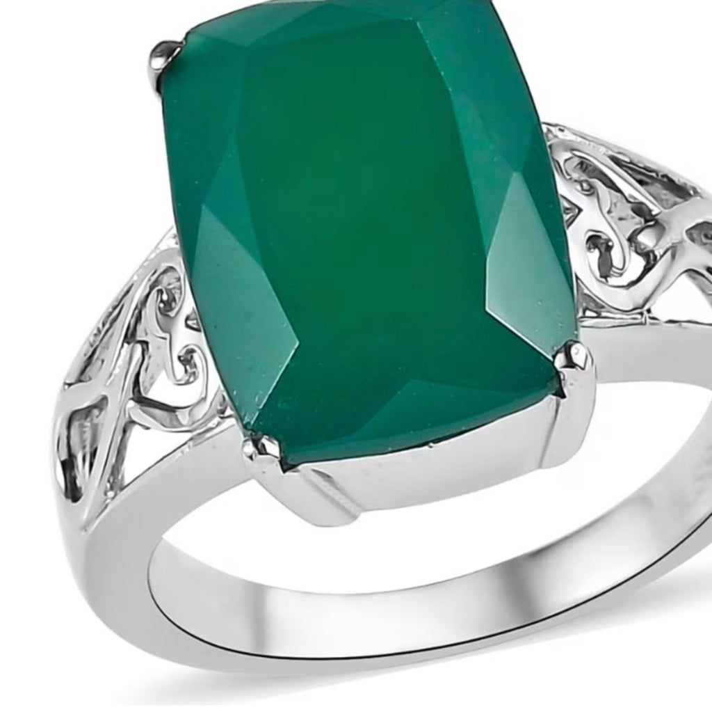 Verde Onyx 6.50 CTW Solitaire Ring in Stainless Steel - Size 8