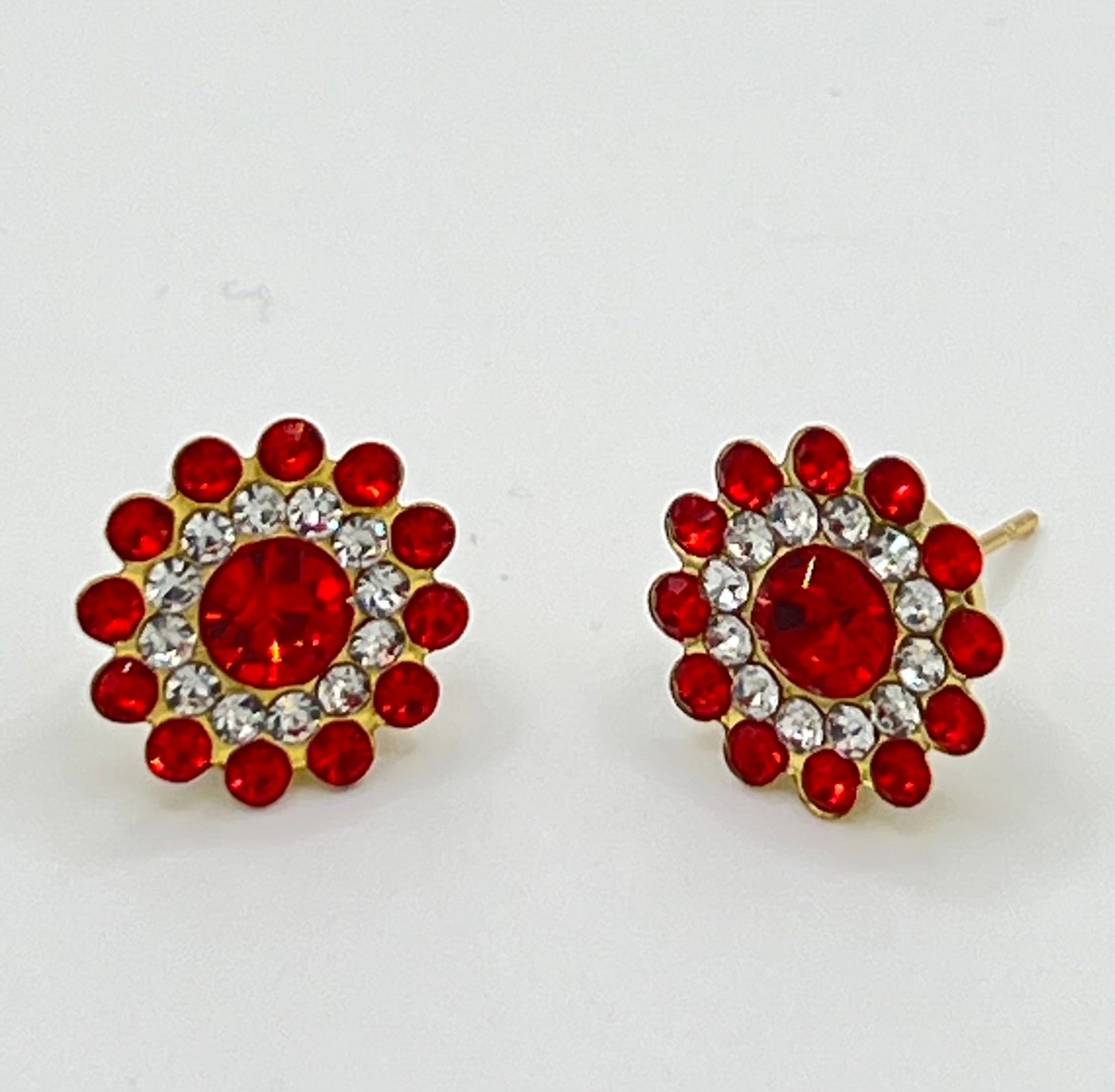 Gold Tone Flower Rhinestone Stud Earrings – Various Colors