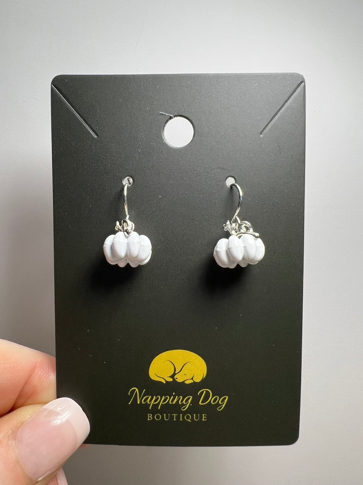 White Ceramic Pumpkin Dangle Earrings – Silver-Tone Fall Earrings