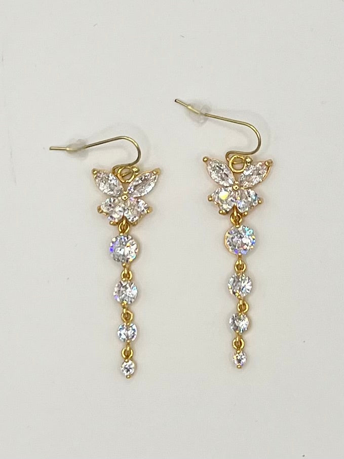 Elegant Gold & Crystal Layered Butterfly Dangle Earrings