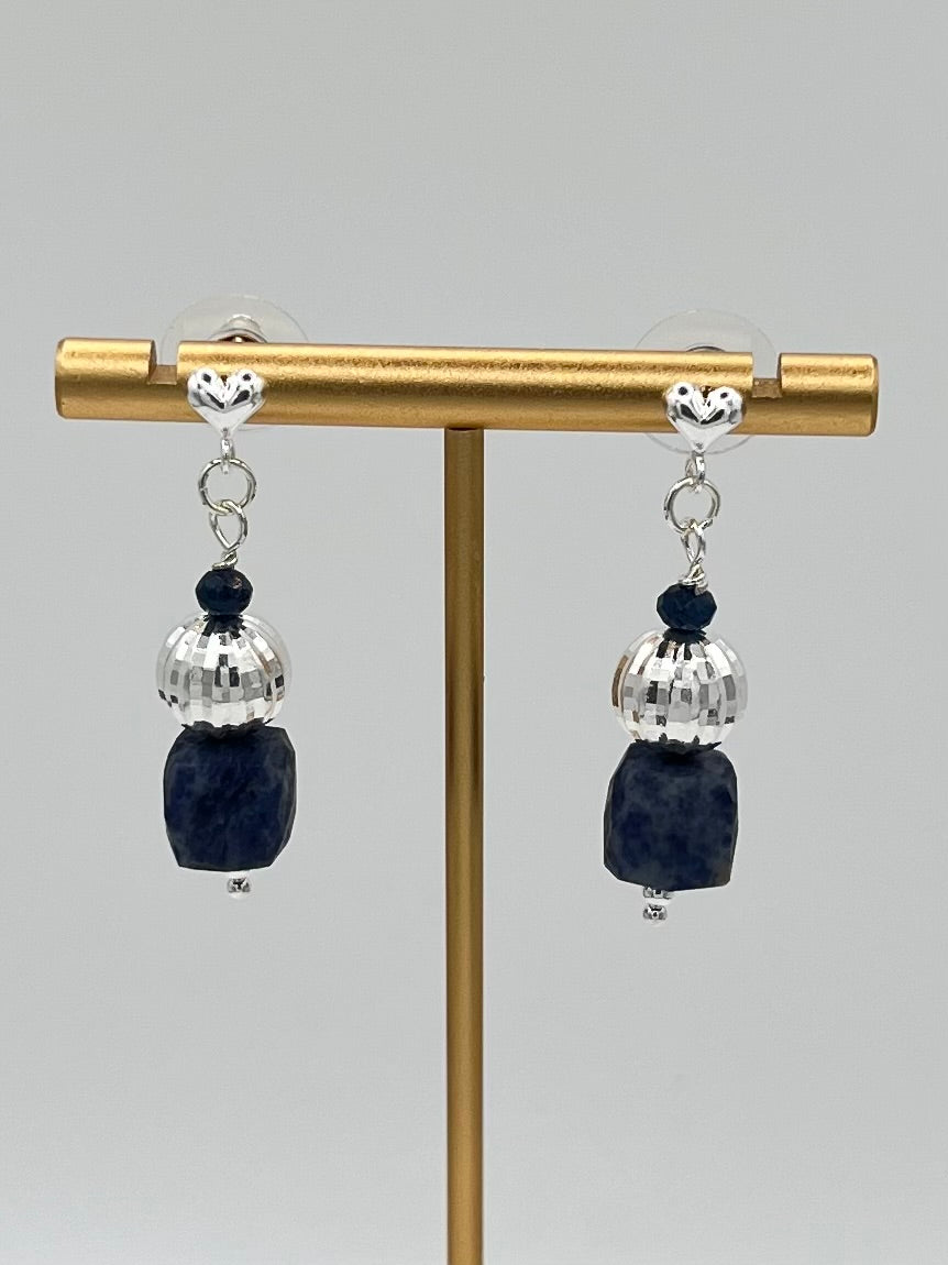 Genuine Faceted Iolite and Sterling Silver Bead Dangle Earrings (bracelet sold separately)