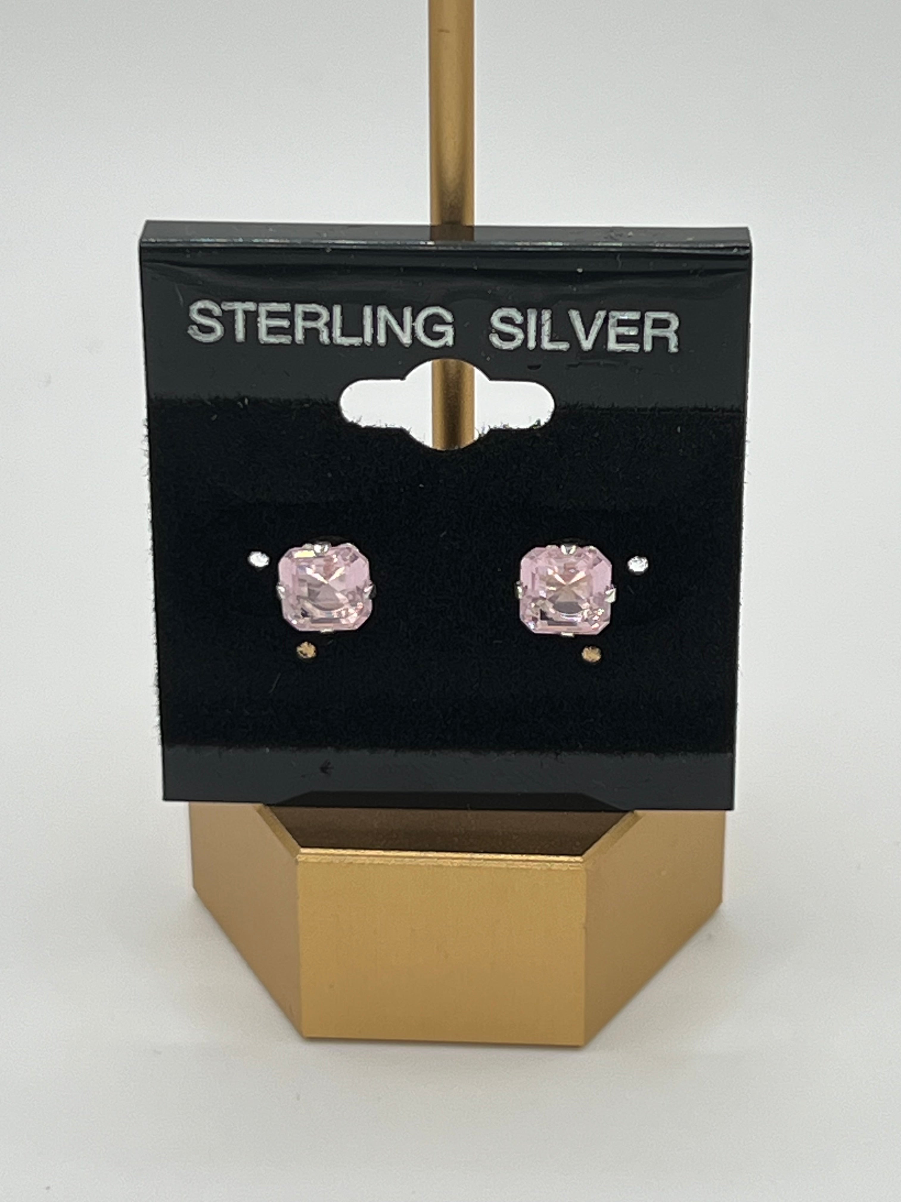 .925 Sterling Silver Ascher-Cut CZ Studs Earrings