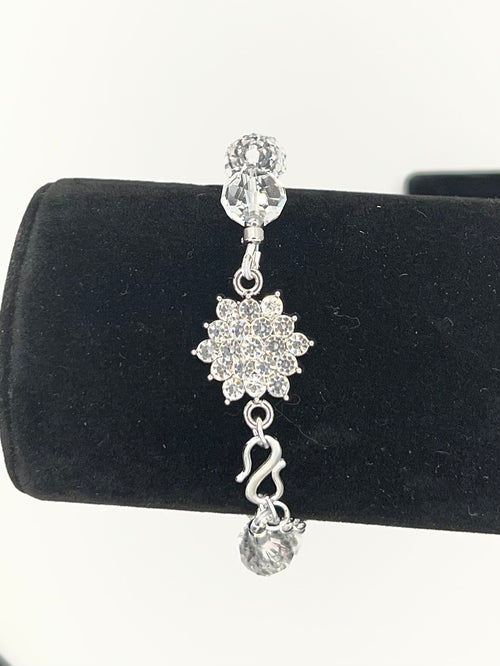 Crystal Snowflake Bracelet – Clear Beaded Rhinestone Bar Bracelet