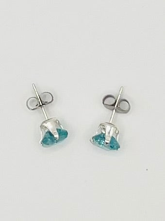 .925 Sterling Silver Ascher-Cut Turquoise CZ Studs Earrings