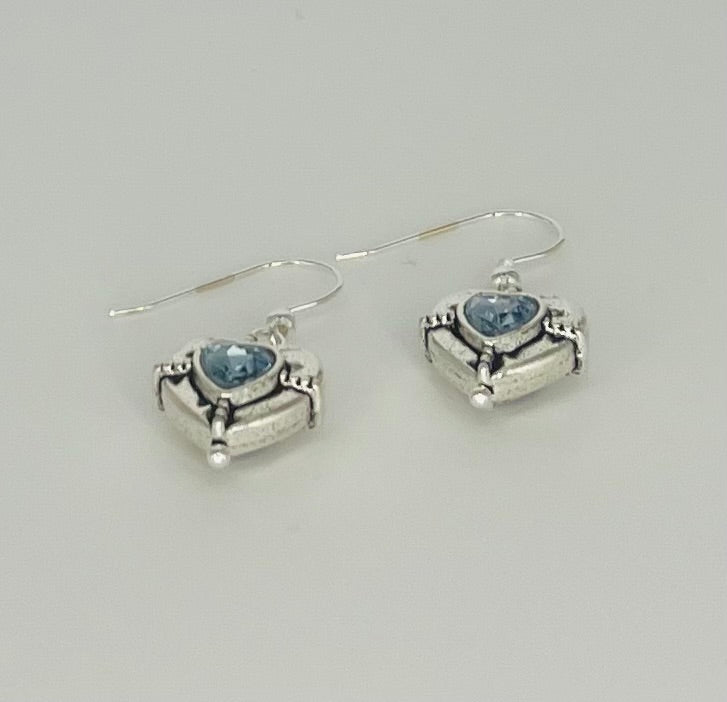 Silver Tone Heart Earrings - Choose from Amethyst or Crystal