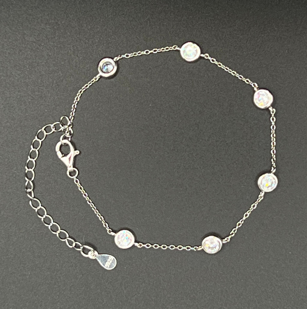 Sterling Silver Chain Bracelet with Cubic Zirconia