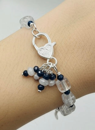 Iolite & Moonstone Bracelet – Natural Gemstone with Silver Heart Clasp