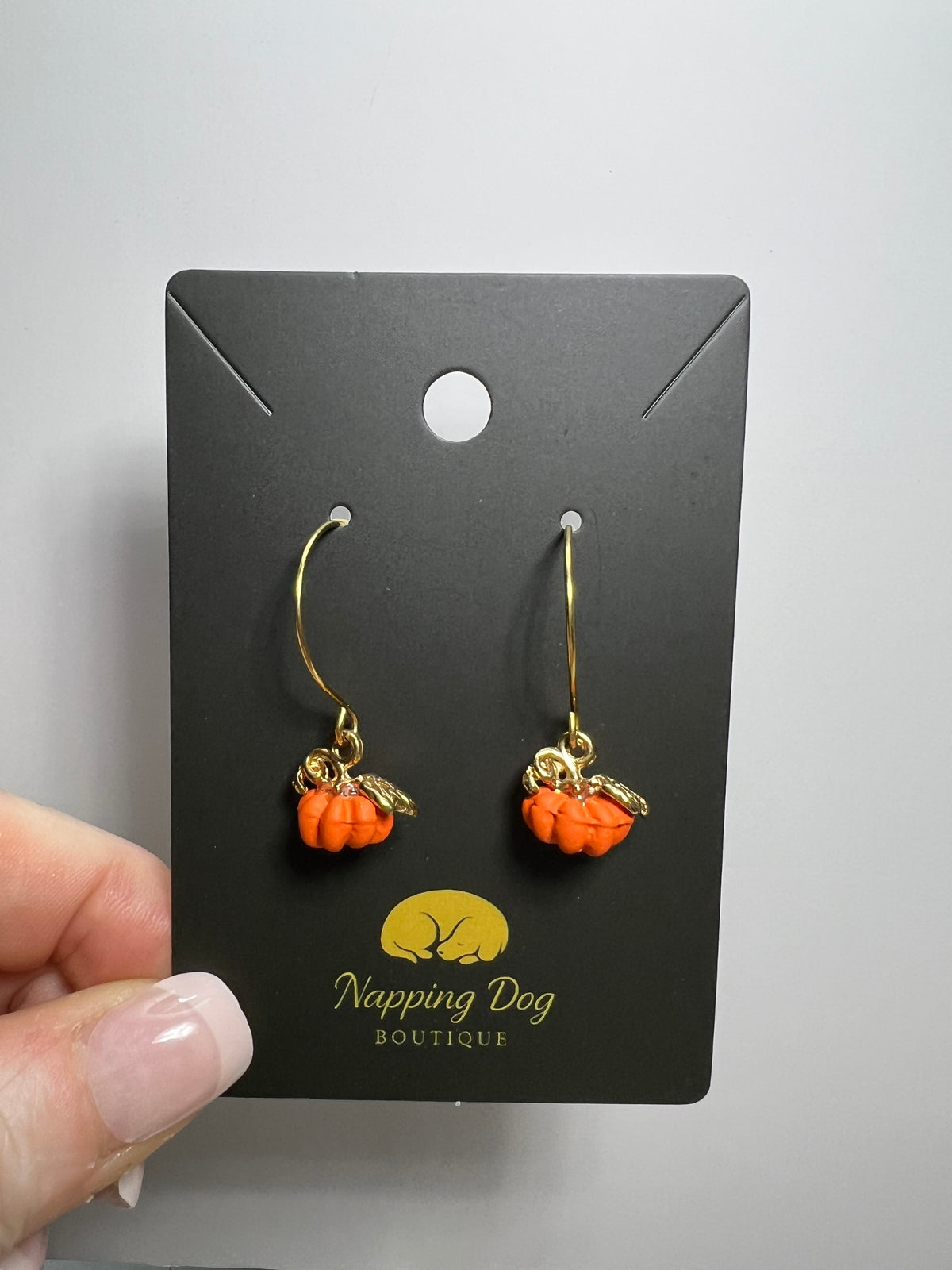 Orange Ceramic Pumpkin Dangle Earrings – Long Gold-Tone Ear Wires