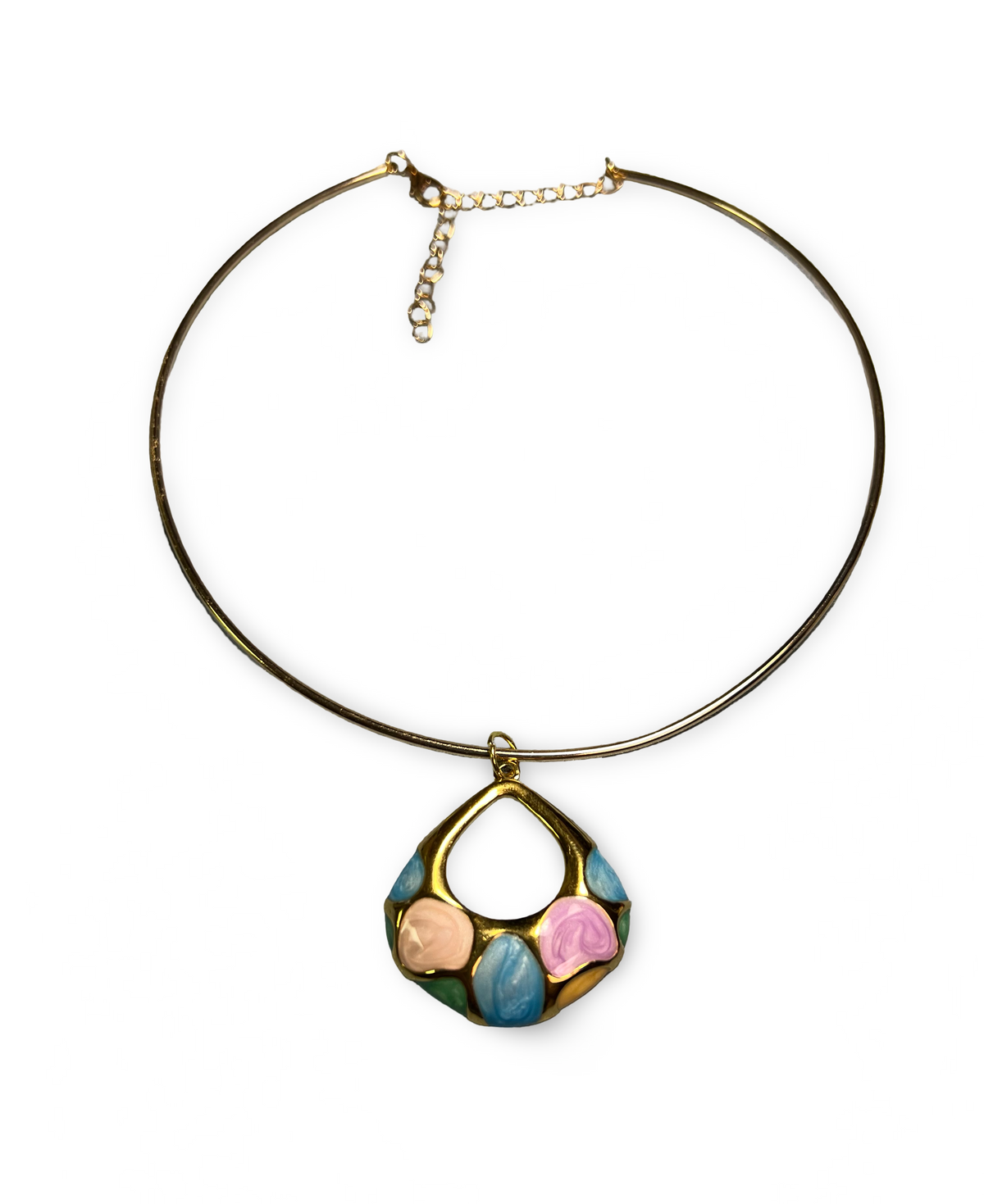 Multicolor Enamel Pendant Choker Necklace – Gold-Tone Statement Necklace
