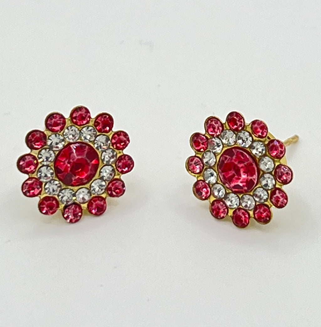 Gold Tone Flower Rhinestone Stud Earrings – Various Colors