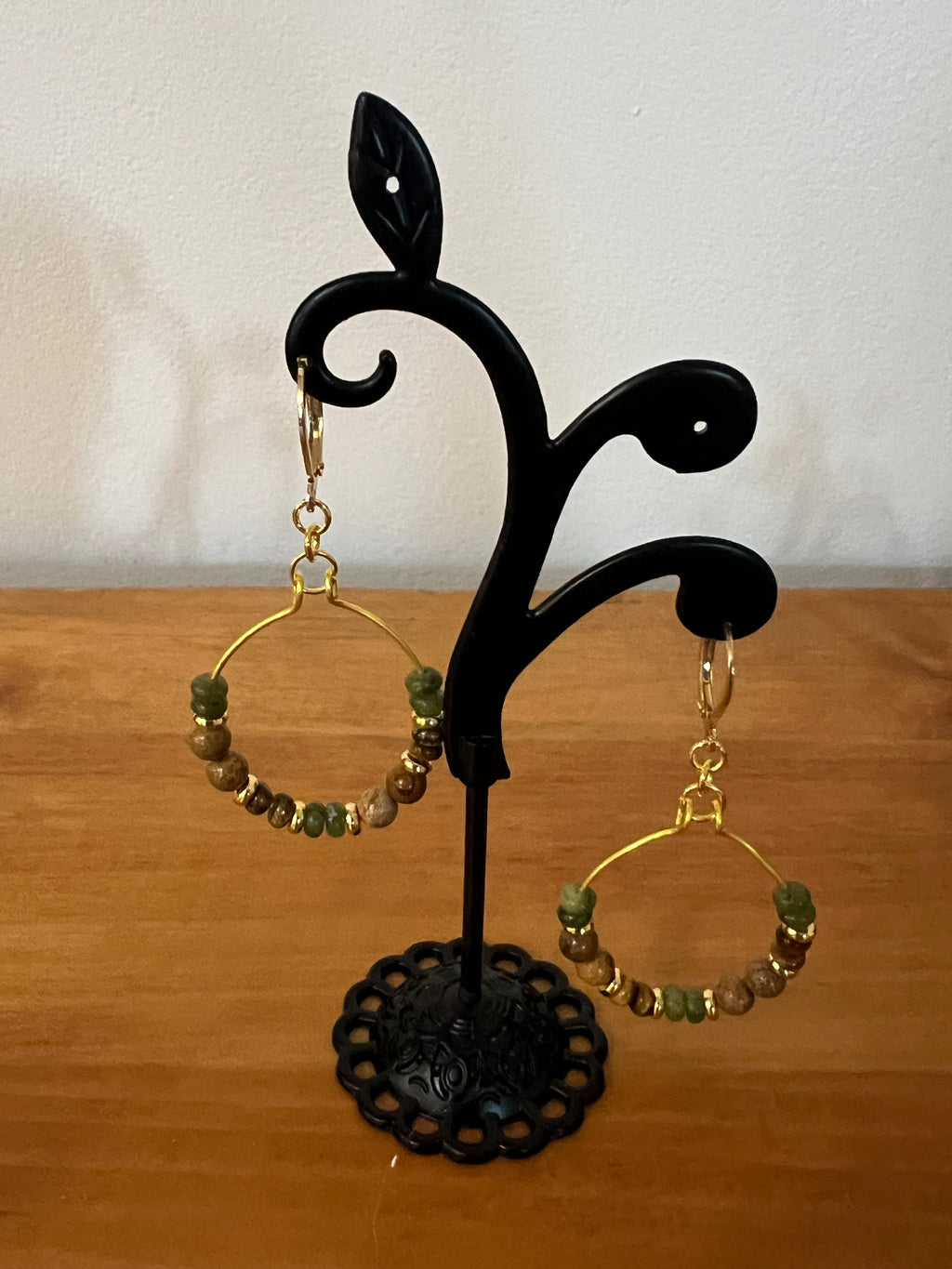 Hand-Twisted Genuine Gemstone Hoop Earrings - Golden Harvest Collection