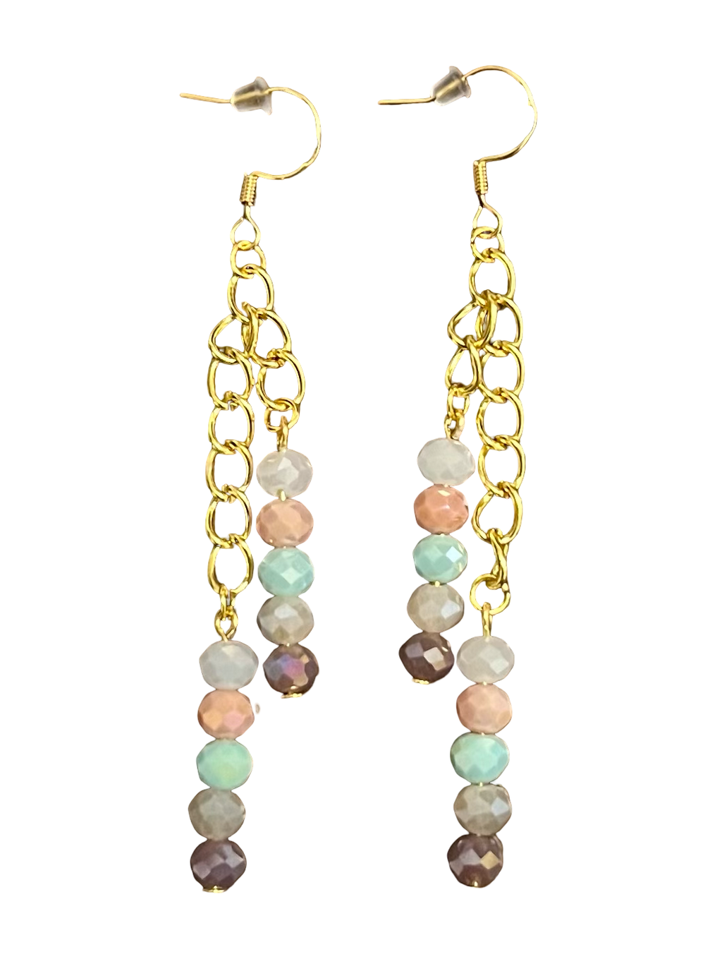 Gold Tone Chain Dangle Earrings with Multi-Colored Beads