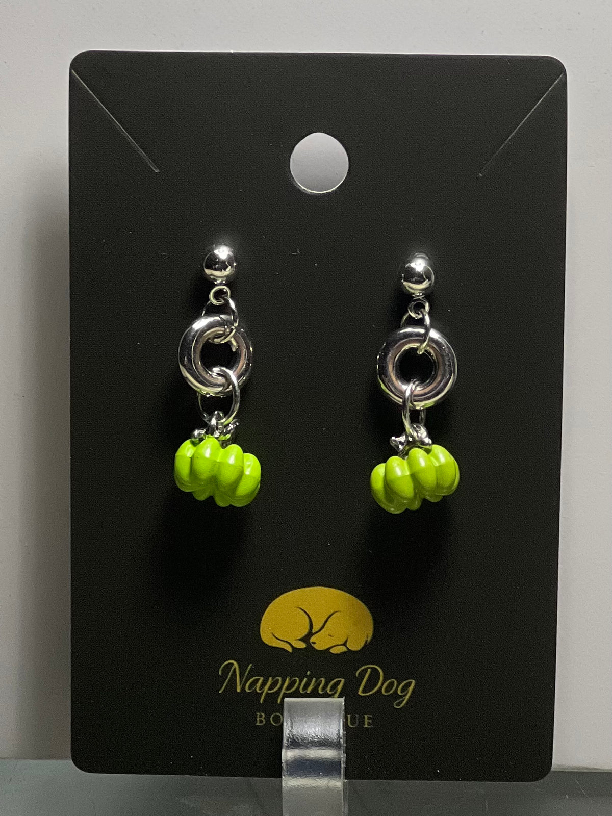 Ceramic Green Pumpkin Dangle Earrings – Silver-Tone Fall Earrings