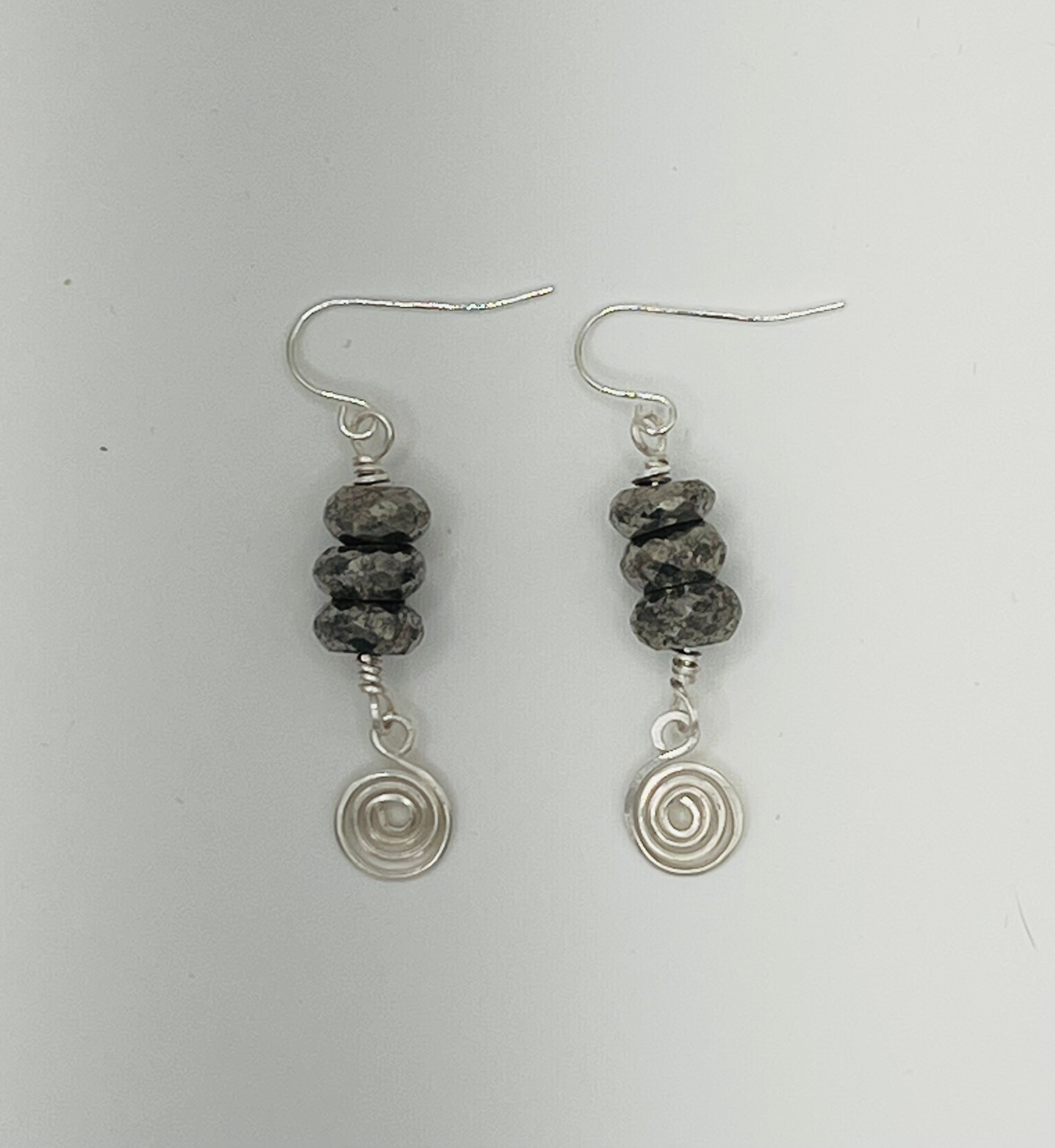 Genuine Pyrite & Sterling Silver Spiral Earrings