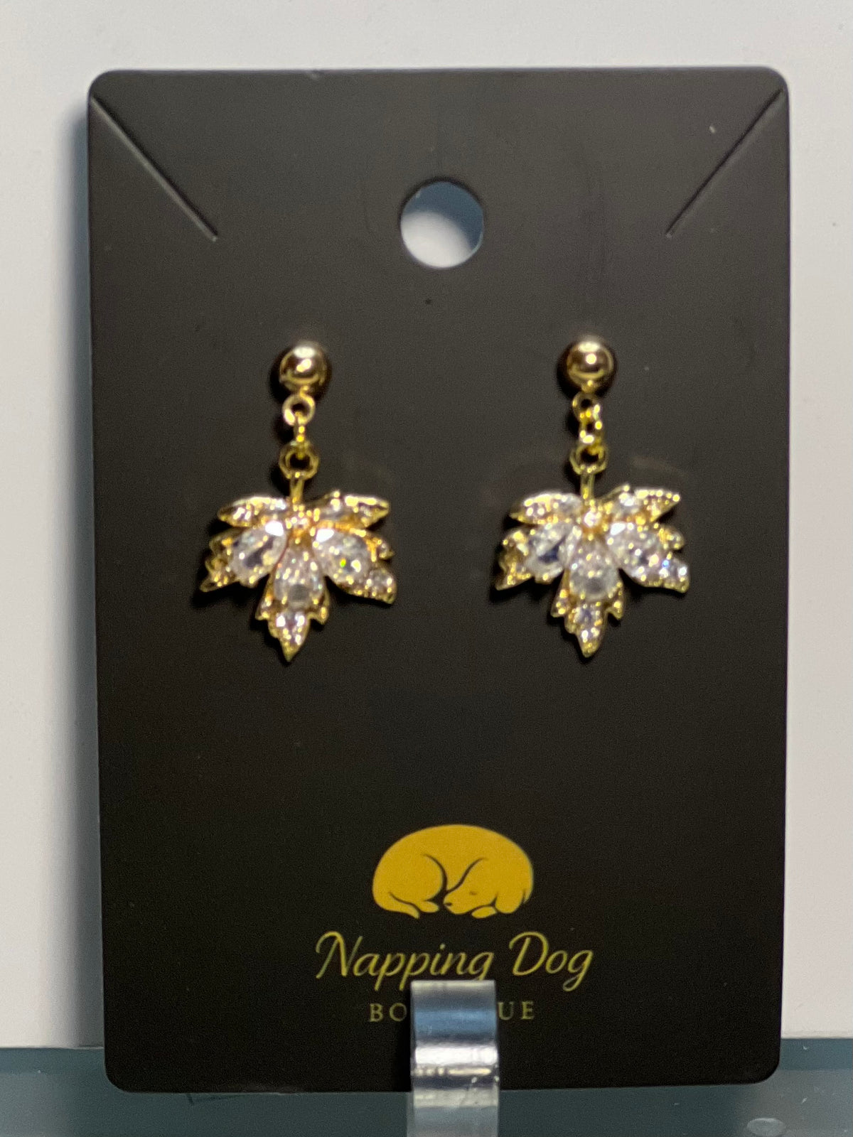 Crystal Maple Leaf Dangle Earrings – Gold-Tone Fall Earrings