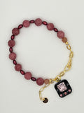 Faceted Rhodonite & Burgundy Crystal Lined Pearl & Sunstone Charm Bracelet