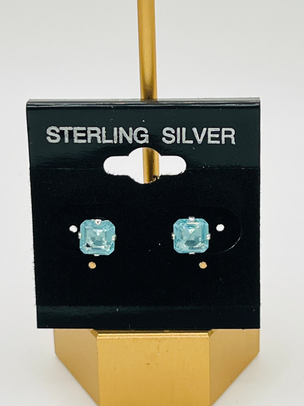 .925 Sterling Silver Ascher-Cut Turquoise CZ Studs Earrings