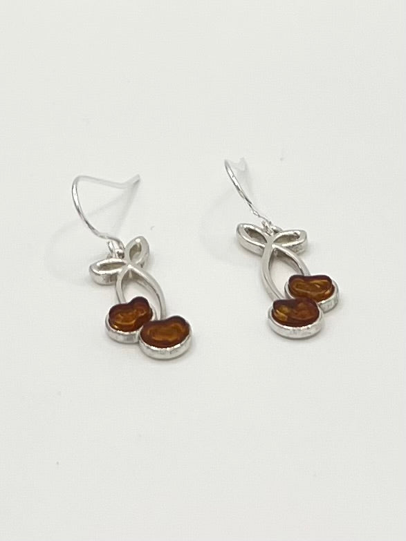 Sterling Silver Amber Cherry Dangle Earrings