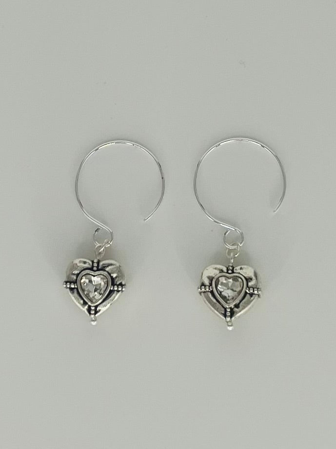 Silver Tone Heart Earrings - Choose from Amethyst or Crystal