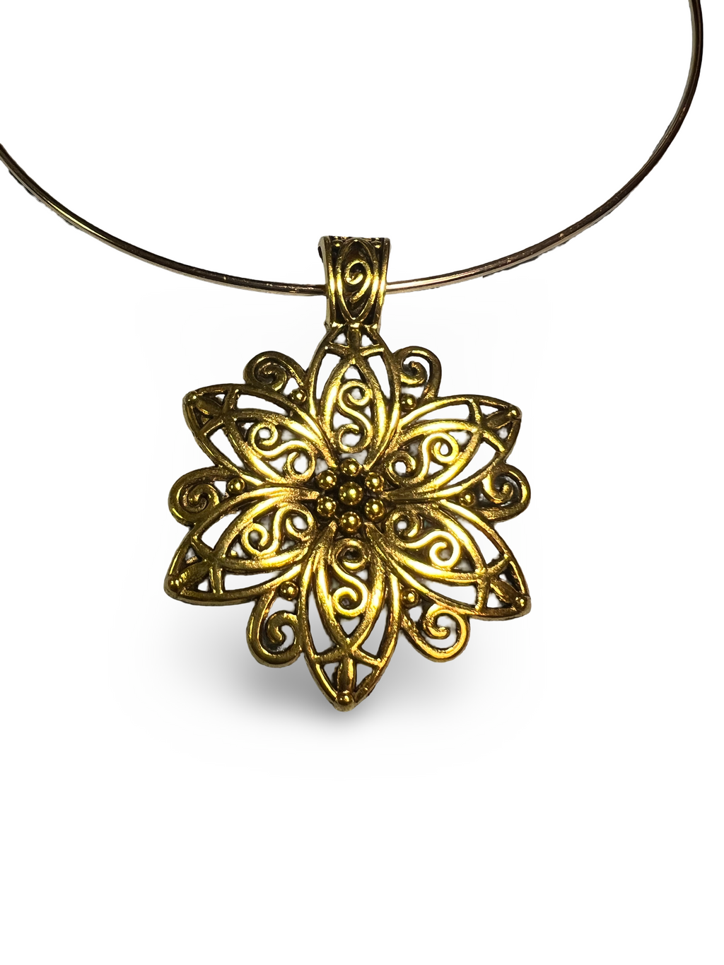 Antique Gold Floral Pendant Choker Necklace – Adjustable Statement Necklace