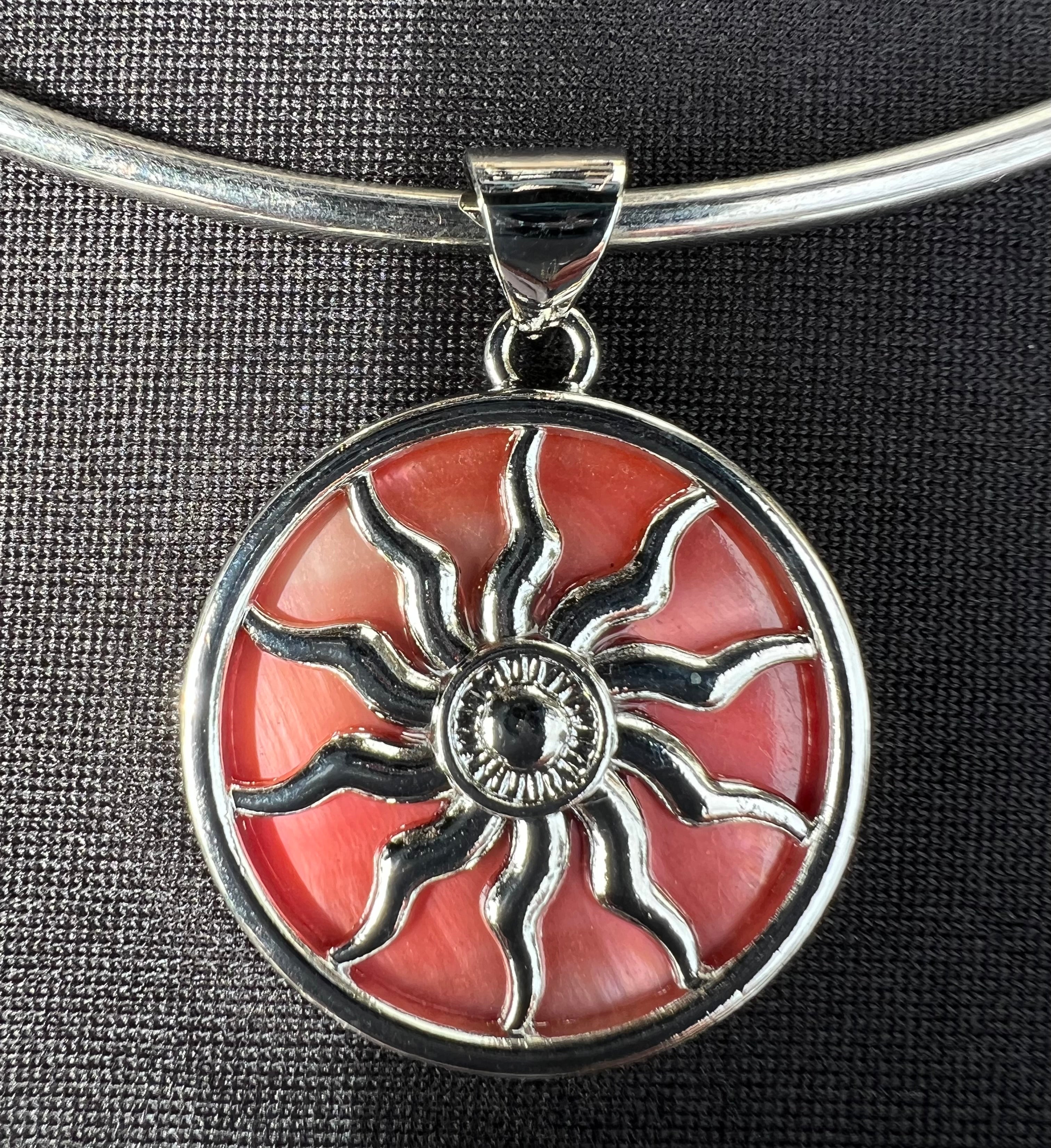 Sun Pendant Choker Necklace – Coral Enamel Celestial