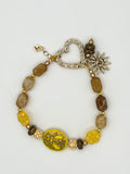 Golden Yellow Bee Beaded Bracelet with Heart Clasp, Sun Charm & Citrine Beads