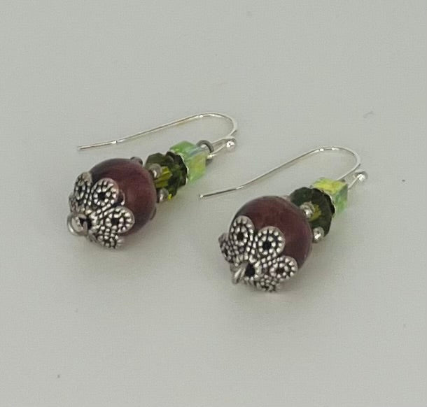 Purple and Light Green Dangle Earrings