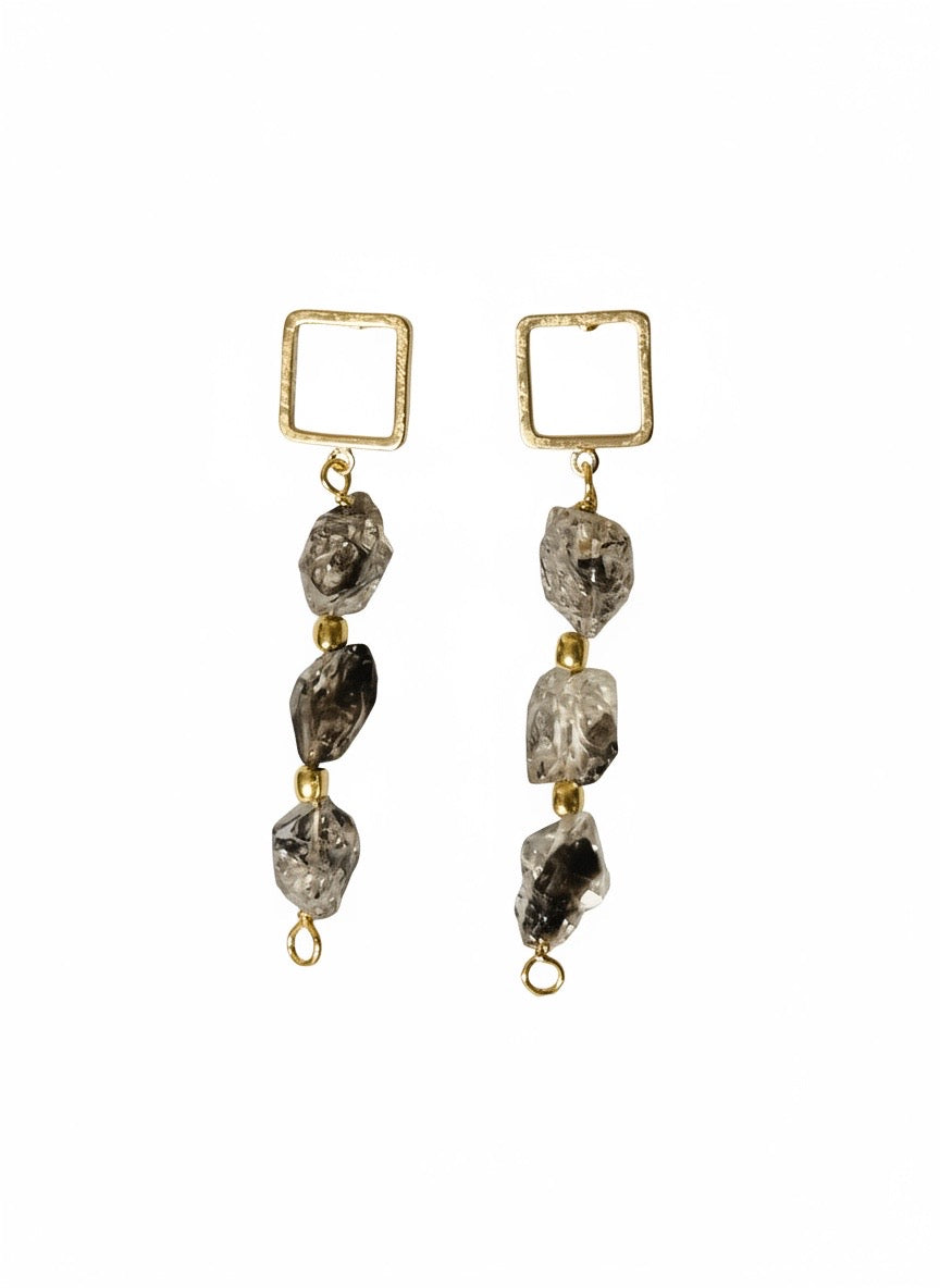 Genuine Herkimer Diamond Gold-Tone Dangle Earrings