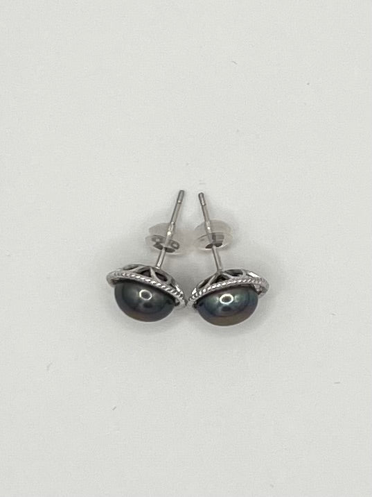 Freshwater Pearl Stud Earrings – Sterling Silver Dark Pearl Earrings