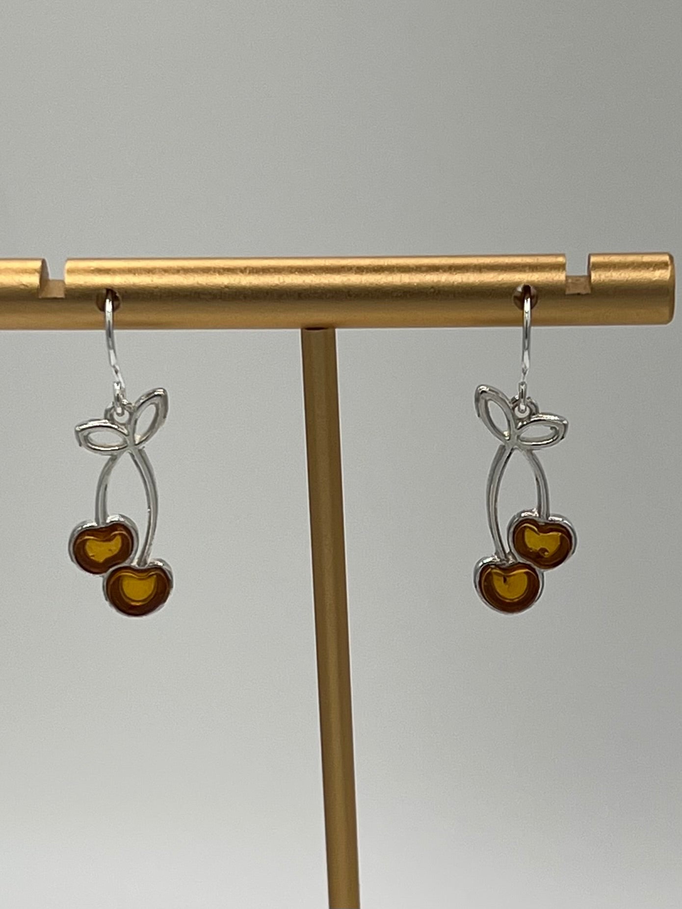 Sterling Silver Amber Cherry Dangle Earrings