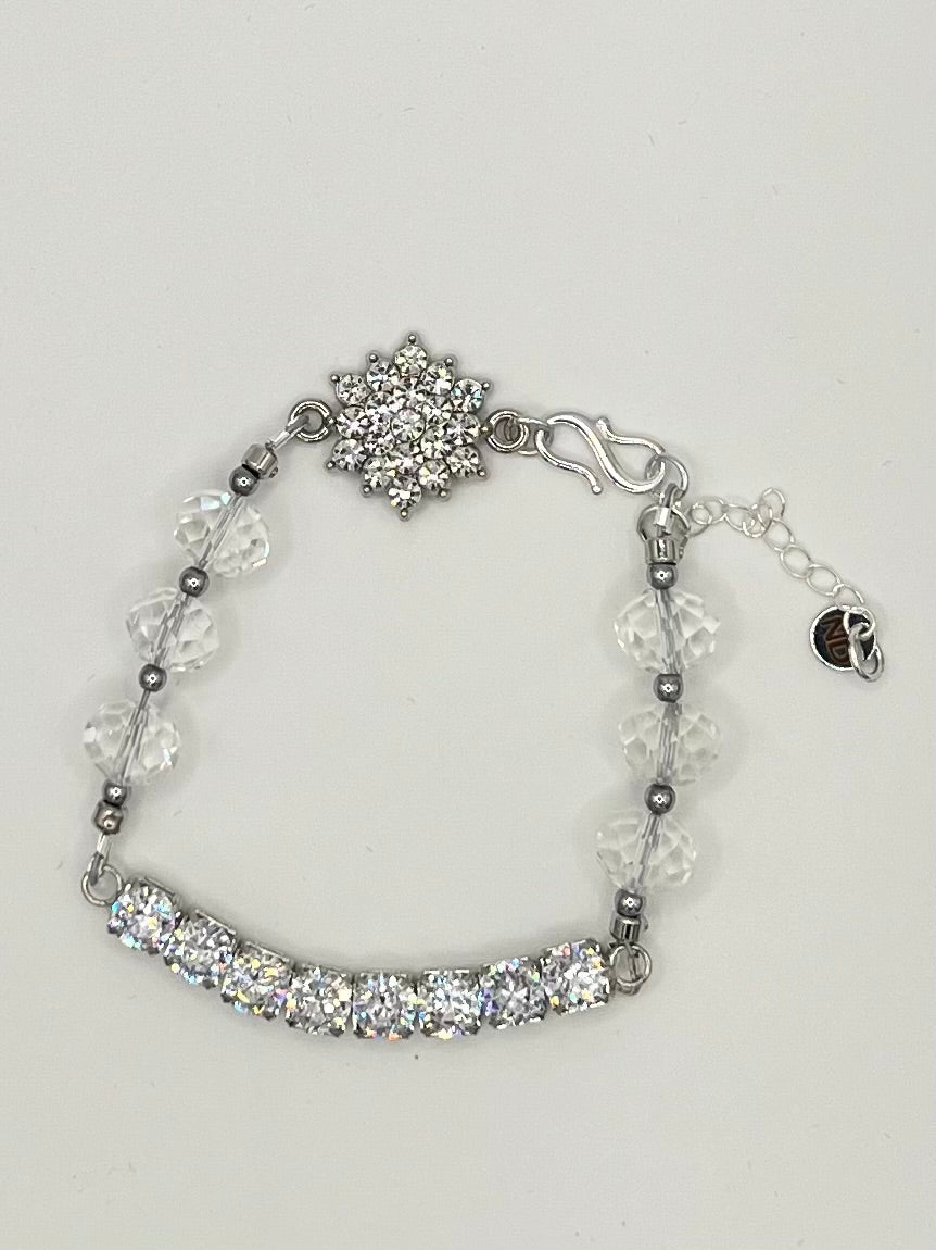 Crystal Snowflake Bracelet – Clear Beaded Rhinestone Bar Bracelet