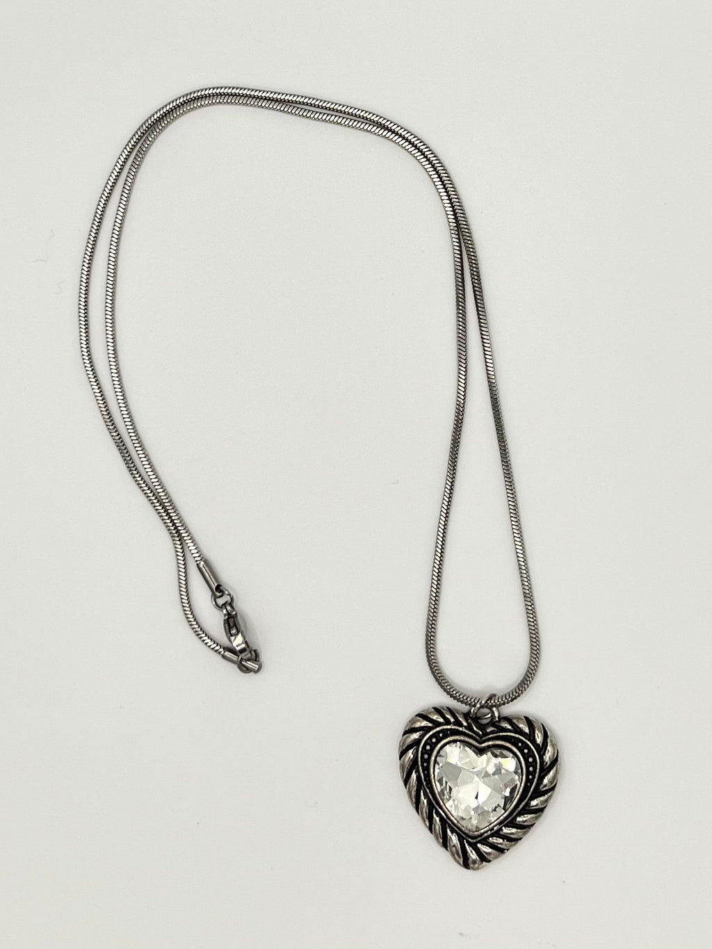 Stainless Steel Heart Pendant Necklace with Clear Crystal Accent