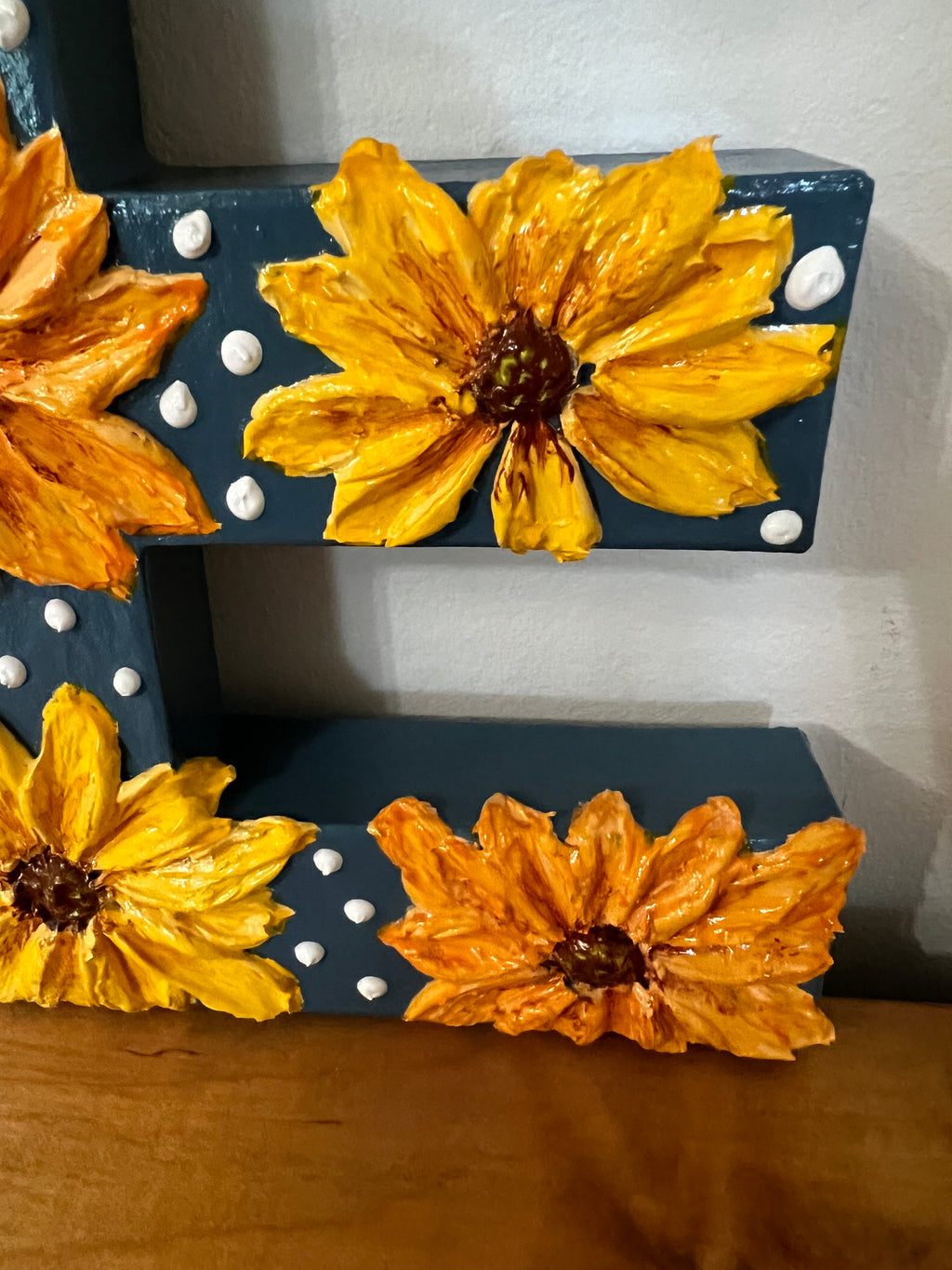 Handcrafted Floral Letter “E” Wall Décor – Textured Acrylic Mixed Media Monogram