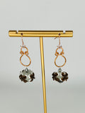Hand-Shaped Copper Wire Earrings with Brown and White Floral Bead
