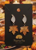 Glass Maple Leaf Dangle Earrings – Gold-Tone Crystal Accent Earrings