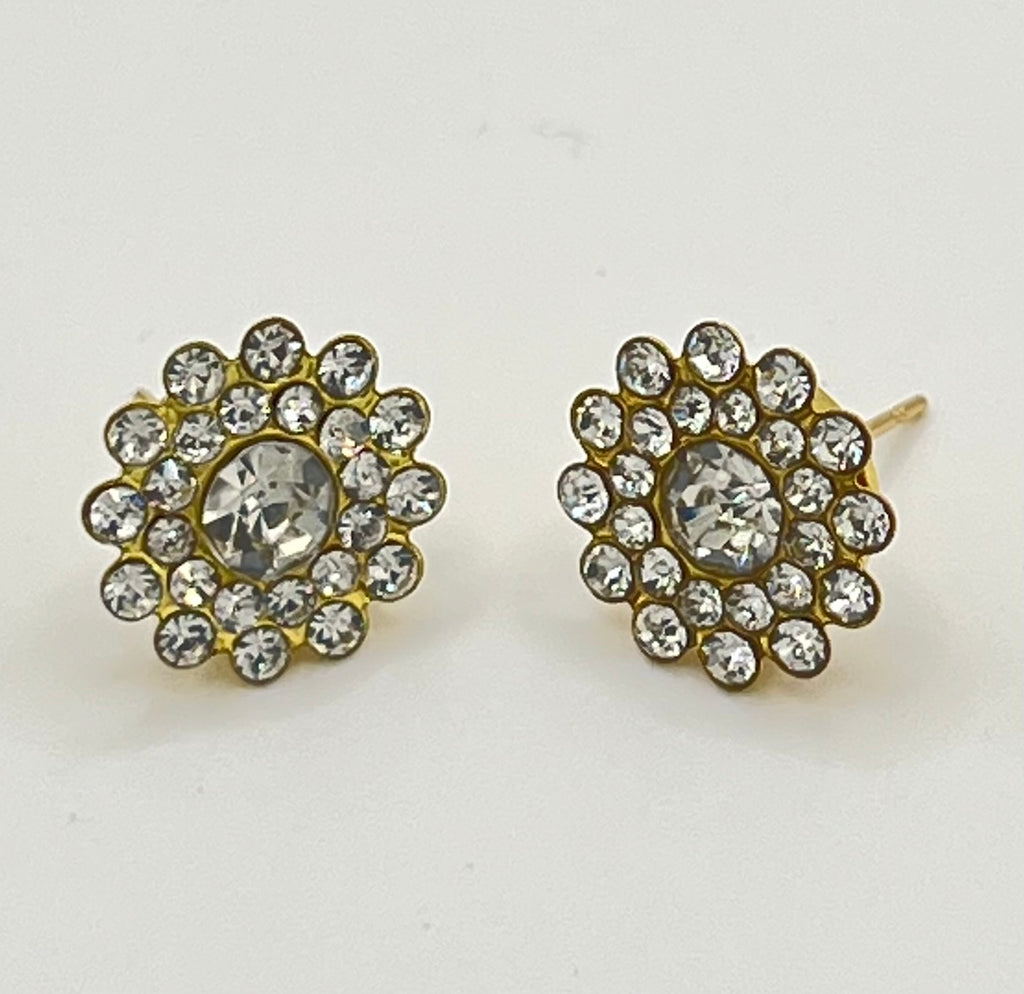 Gold Tone Flower Rhinestone Stud Earrings – Various Colors