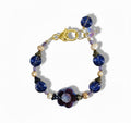 Purple Czech Glass & Peach Pearl Bracelet – Gold-Plated Floral Bracelet