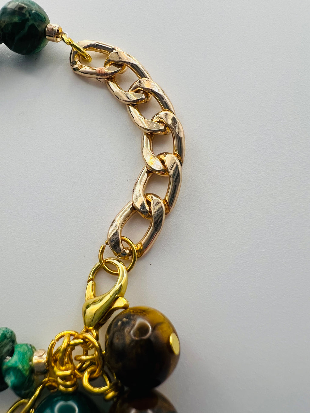 Green Stone & Gold Chain Bracelet