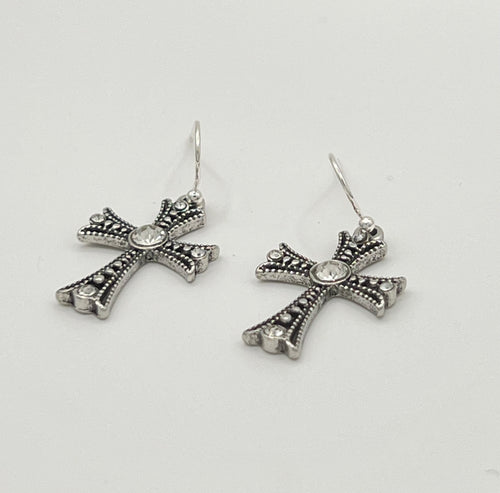 Artisan-Style Antique Silver Cross Earrings
