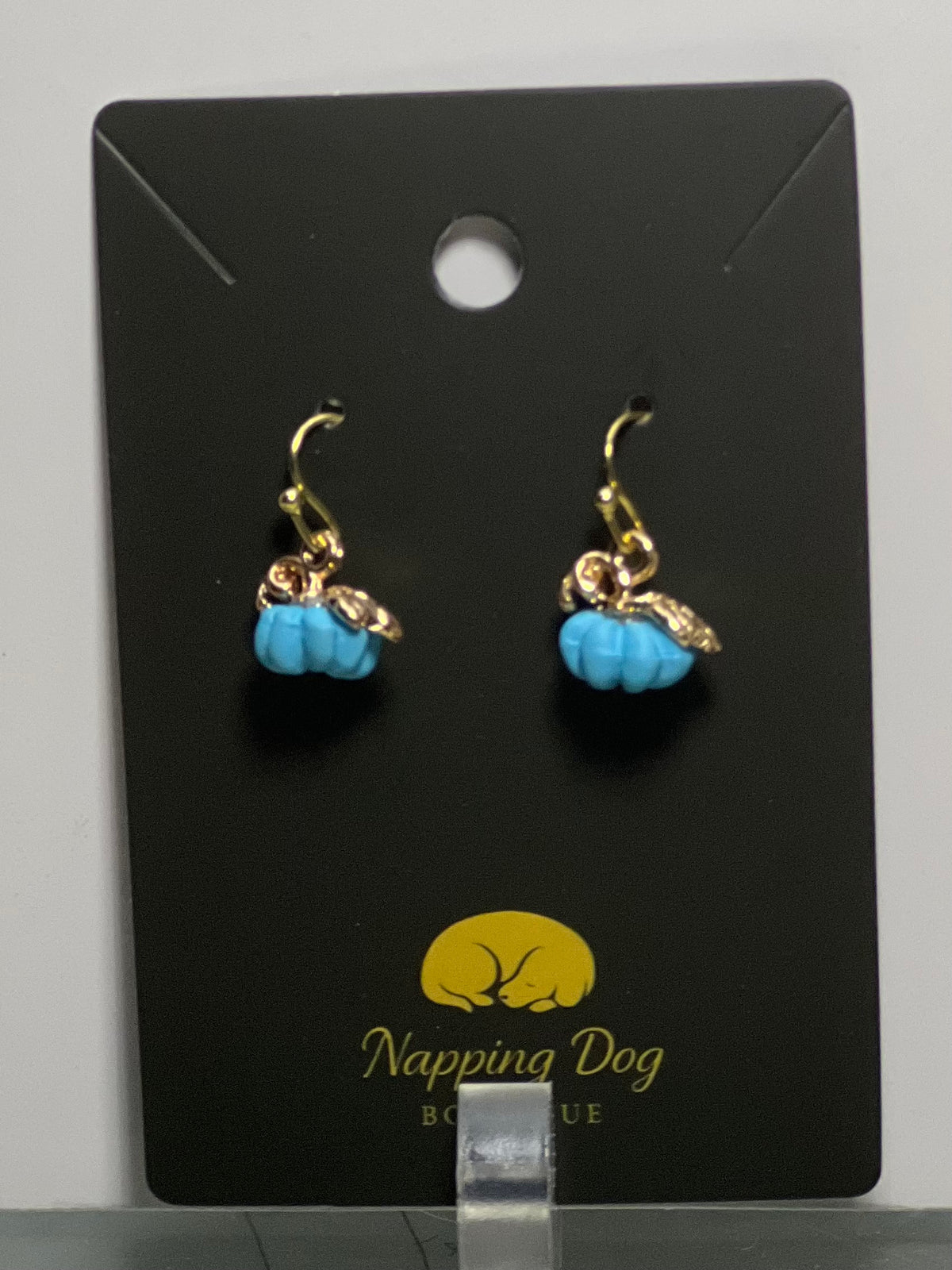 Blue Ceramic Pumpkin Dangle Earrings – Gold-Tone Fall Earrings