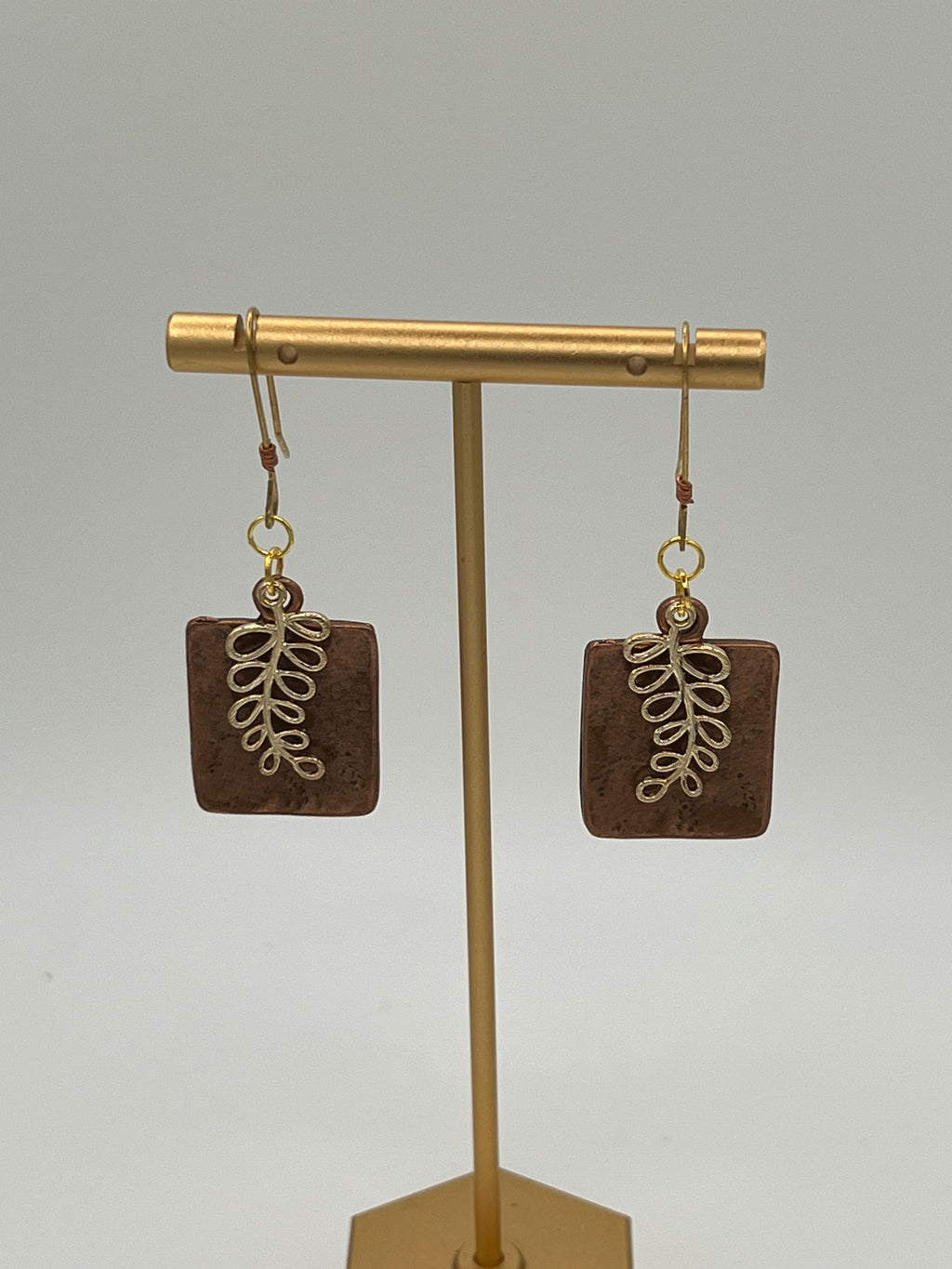 Mixed Metal Copper & Gold Leaf Dangle Earrings