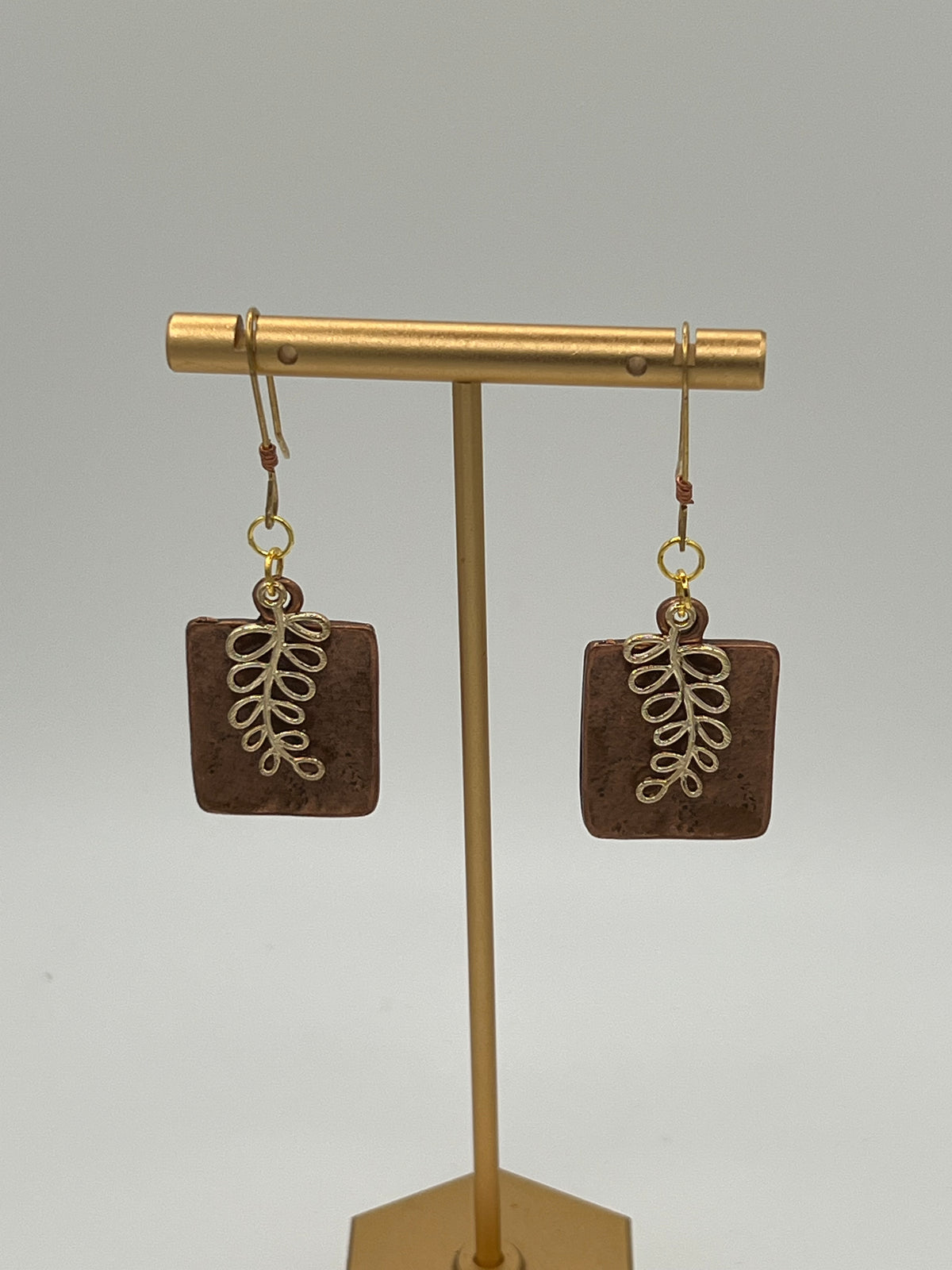 Mixed Metal Copper & Gold Leaf Dangle Earrings